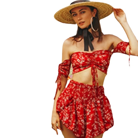 NWT Zaful Off Shoulder Cinched Floral Set - Picture 12 of 13